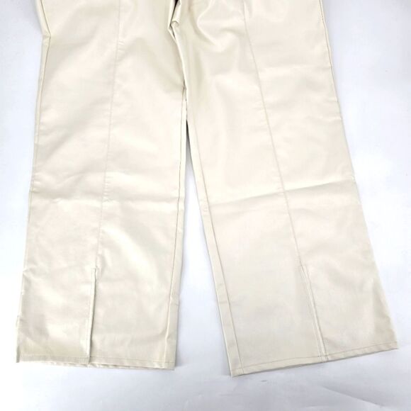 Nasty Gal Faux Leather Split Hem Trouser Cream Pants Size 12 - Picture 7 of 8